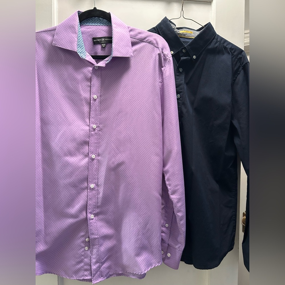 Society Of Threads Purple and Denim and Flowers Shirts size M